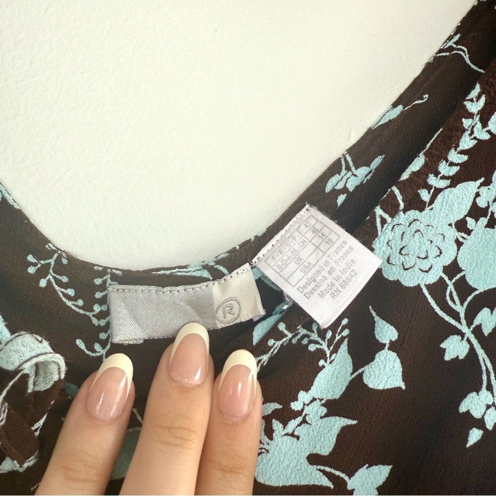 Vintage brown and blue floral midi/mini dress - Picture 7 of 7
